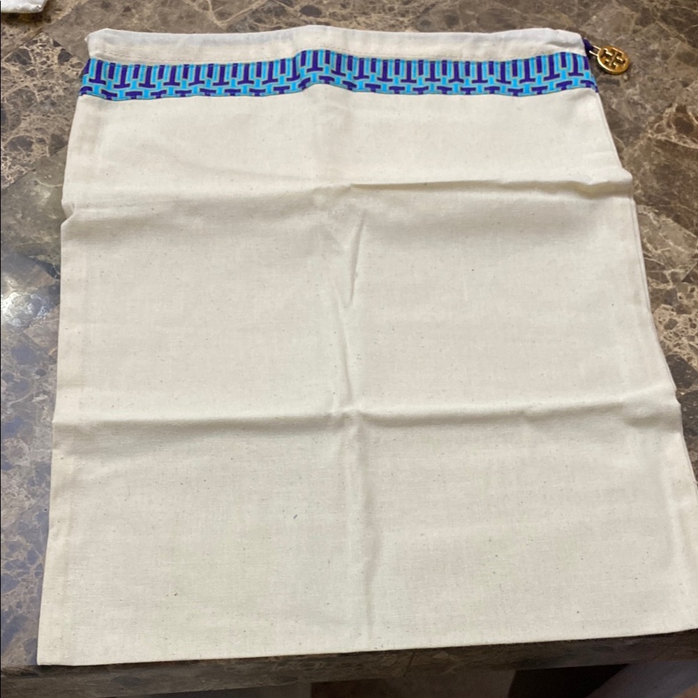 Stylish Tory Burch Cream Dust Bag with Blue Accents